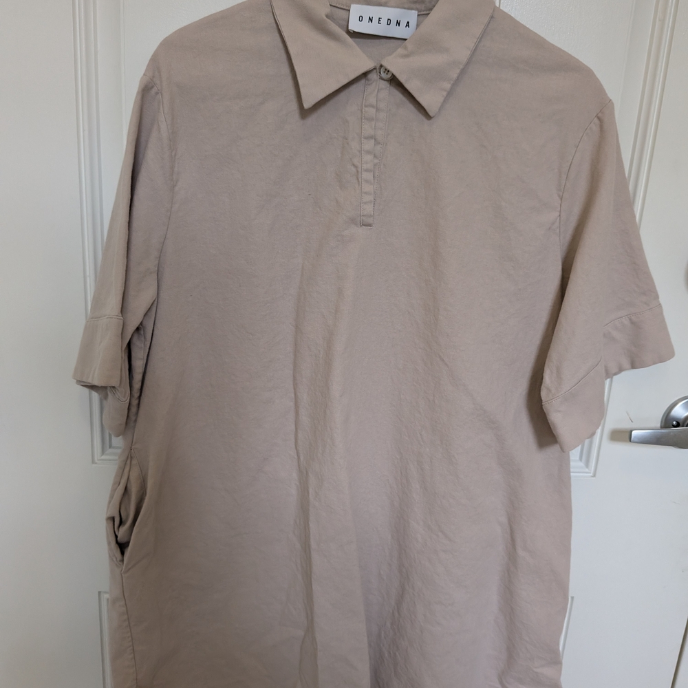ONEDNA Limited Ed. Unisex Oversized Polo Tunic Dress Beige Tan Minimalist M/L